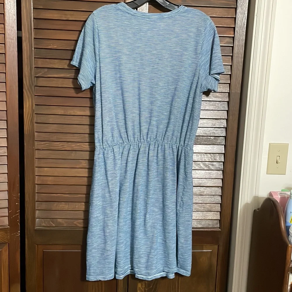 Old navy stripe cotton tee shirt dress defined waist large L blue excellent cond - Picture 4 of 4